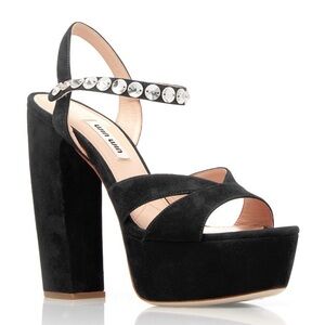 Miu Miu Jeweled Strap Suede Platform Sandal